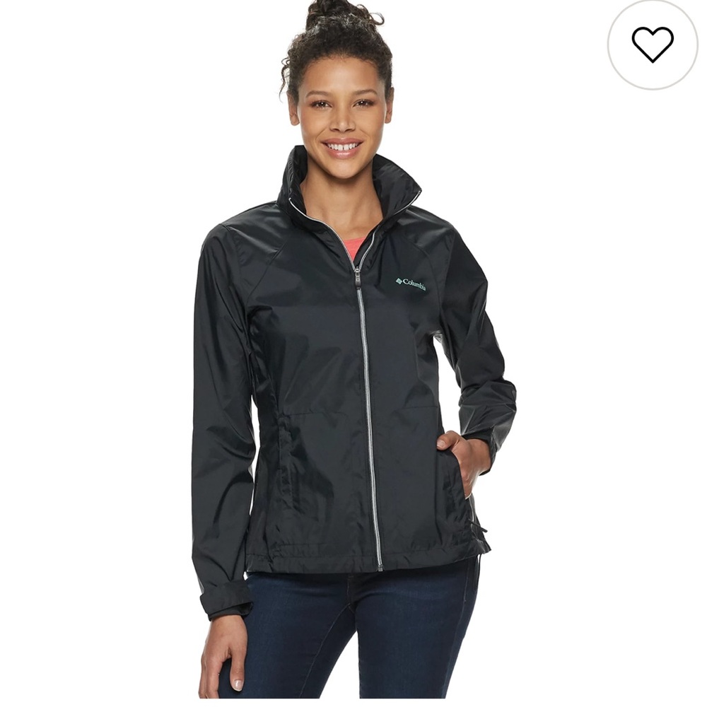 Columbia Womens Black Nylon Rain Jacket Packable Hidden Hood Small